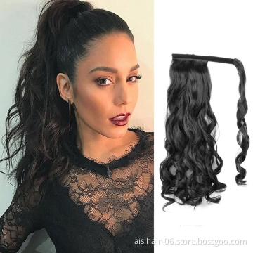 Aisi curly braiding ponytail hairpiece magic paste ombre brown burgundy tape clip in pony tail synthetic hair extension